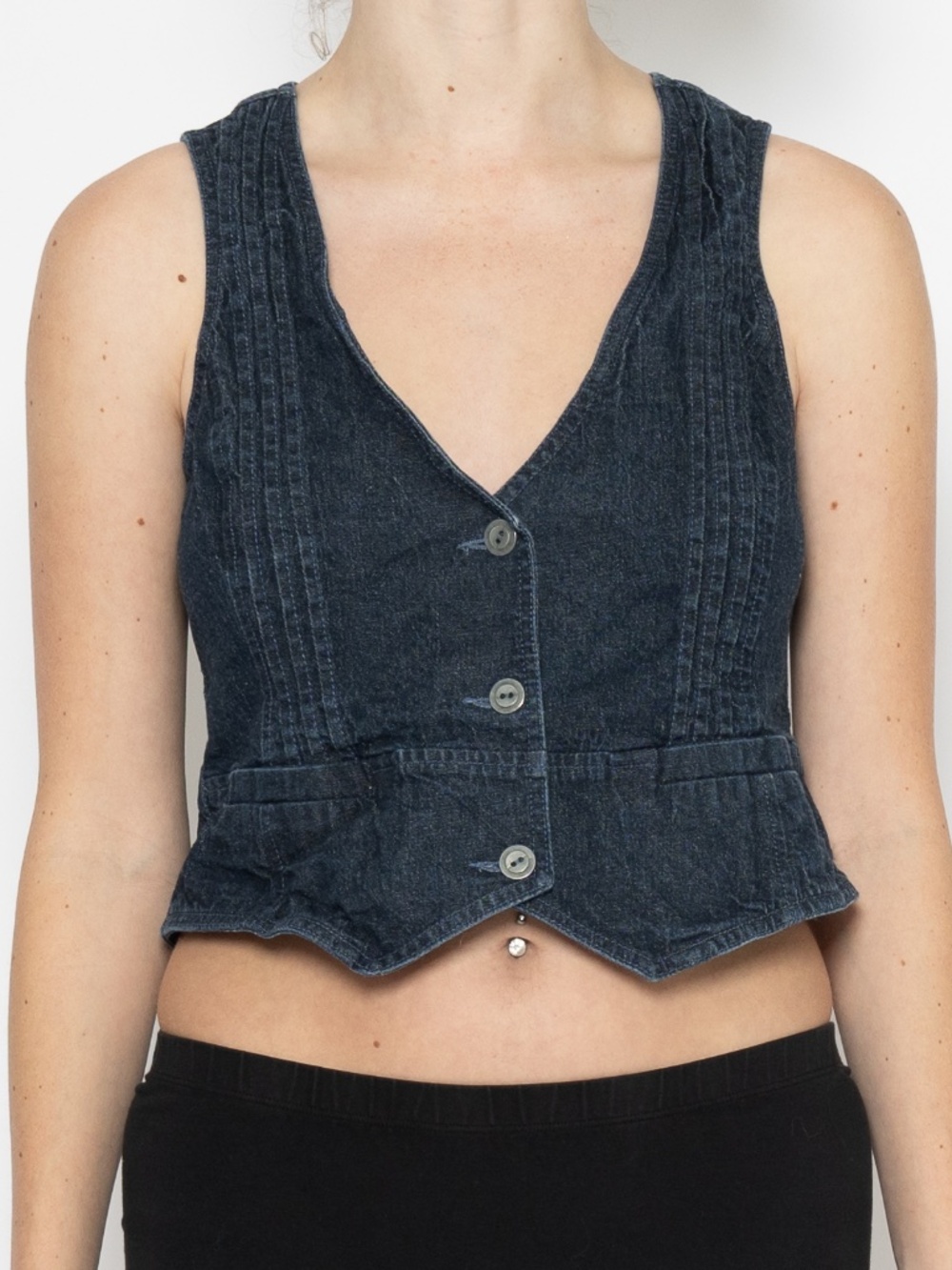 Y2k denim vest button up dark wash cropped size medium cotton spandex